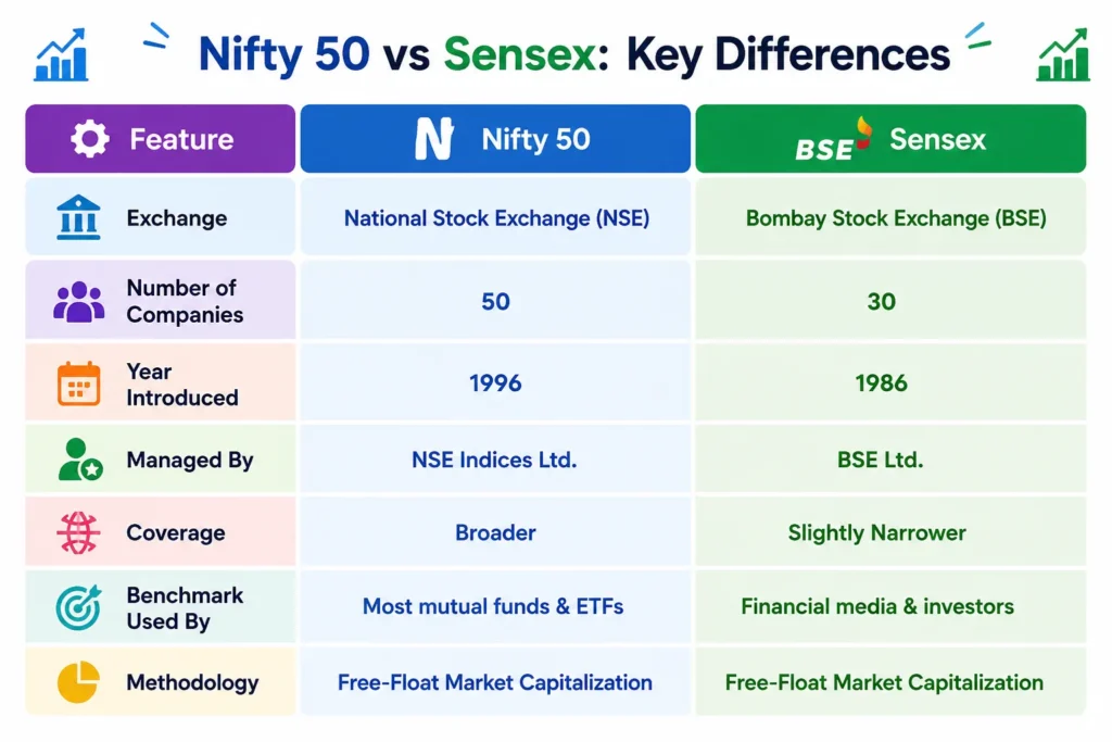 Nifty 50 vs Sensex: Key Differences Explained for Beginners (2026)